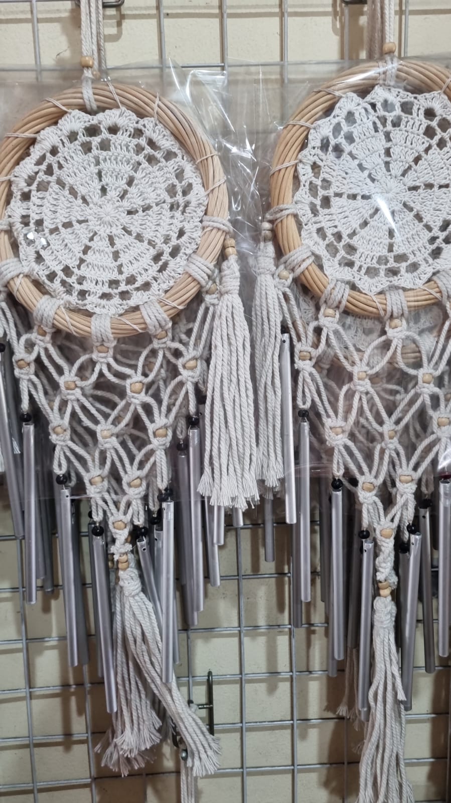 Handmade crochet cotton dreamcatcher with aluminum wind chime, 16cm boho wall hanging decor