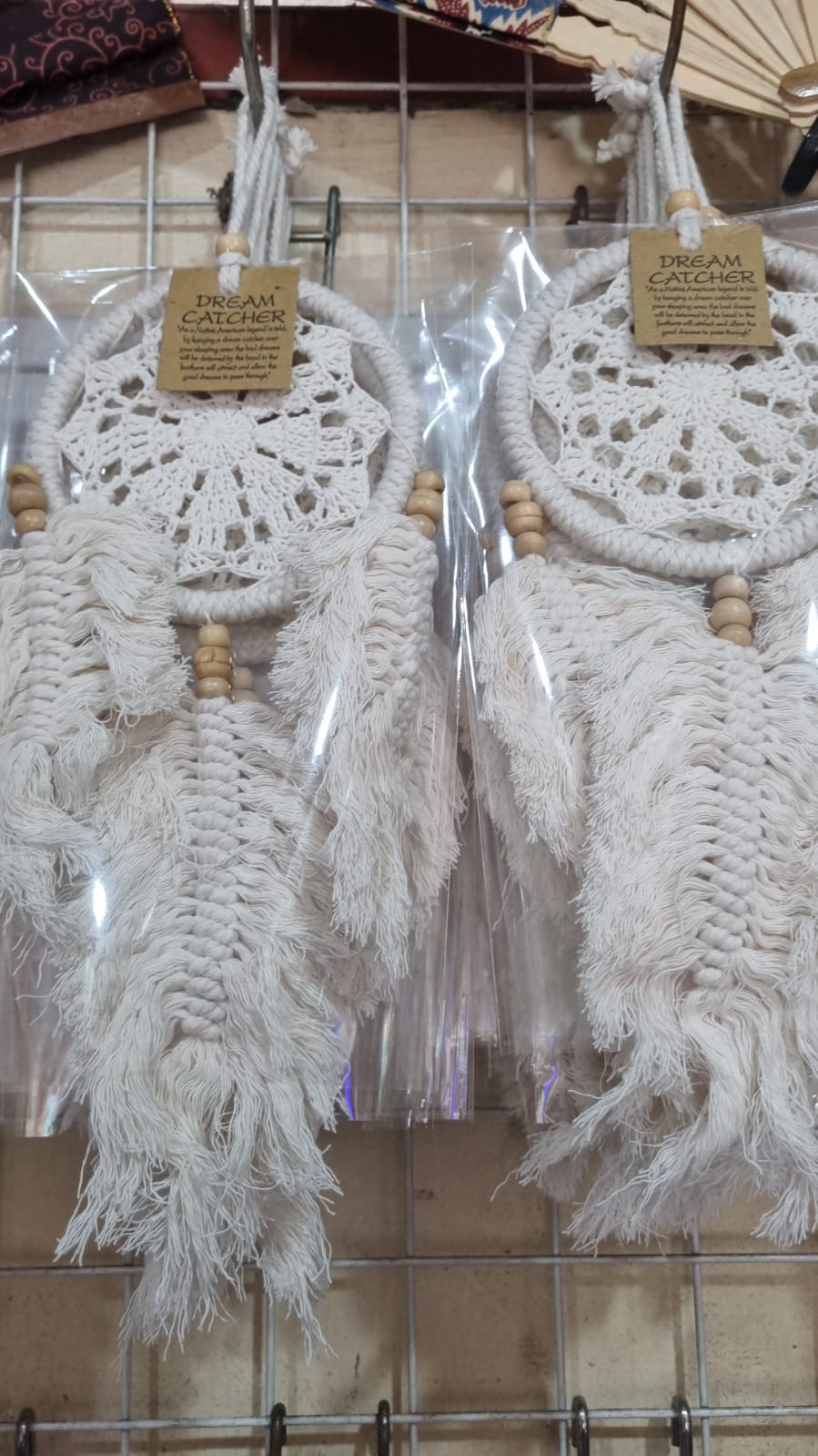 Natural macrame dreamcatcher handmade 12 cm with crochet lace and wooden beads, boho wall décor