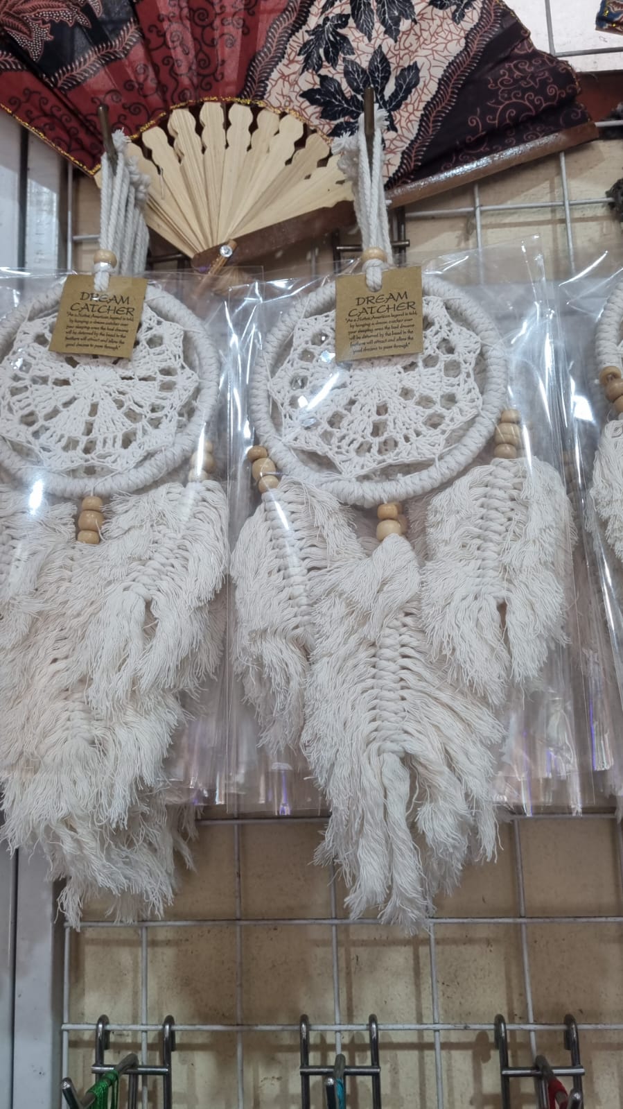 Natural macrame dreamcatcher handmade 12 cm with crochet lace and wooden beads, boho wall décor