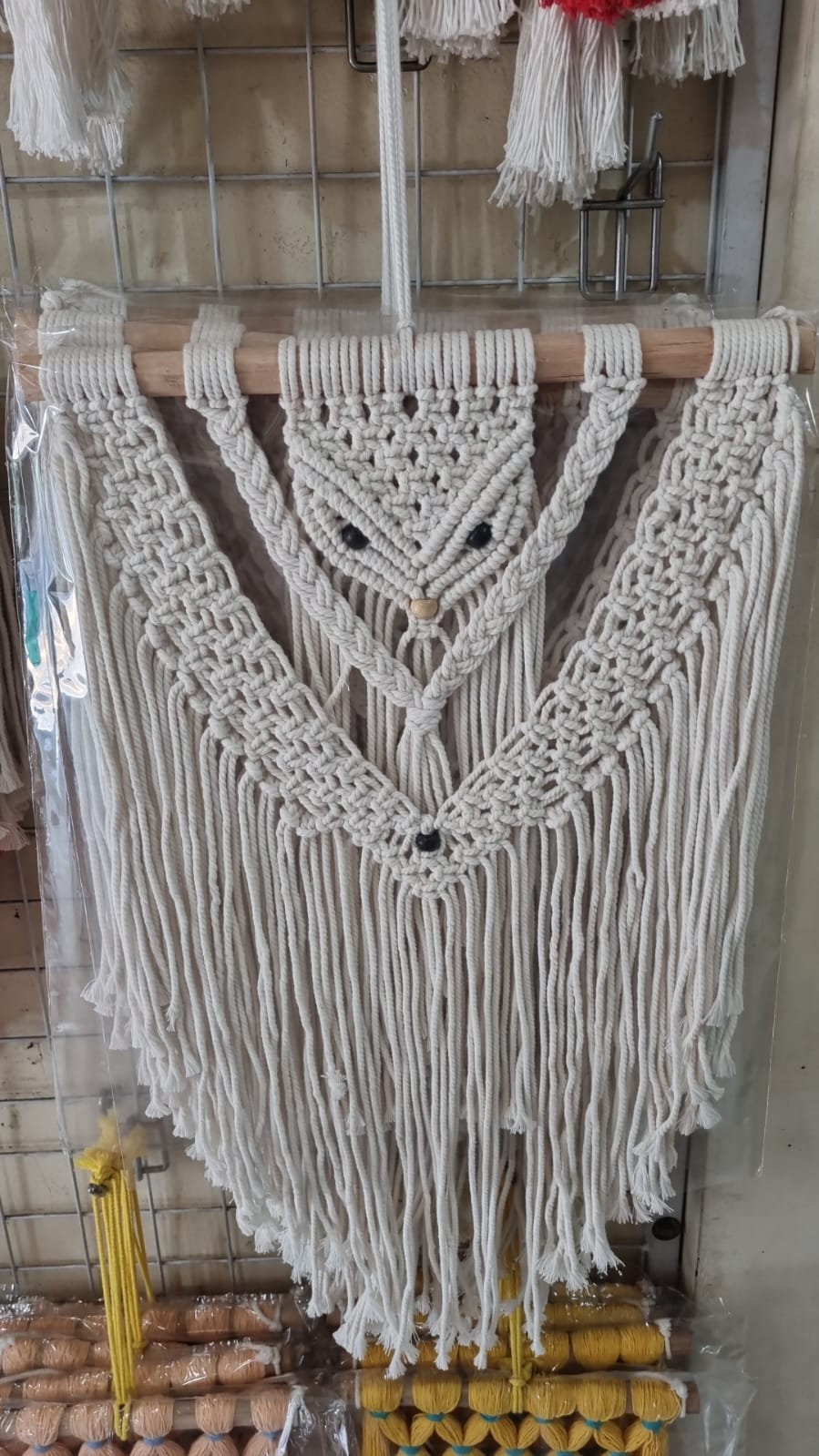 Boho handmade macrame wall hanging with beads, 30cm cotton tapestry, rustic bohemian wall décor