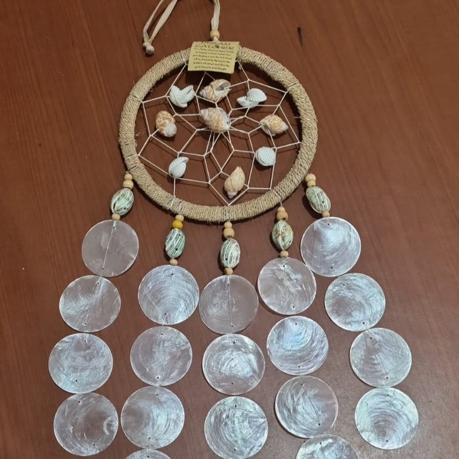 Natural handmade shell dreamcatcher 16cm coastal boho wall décor