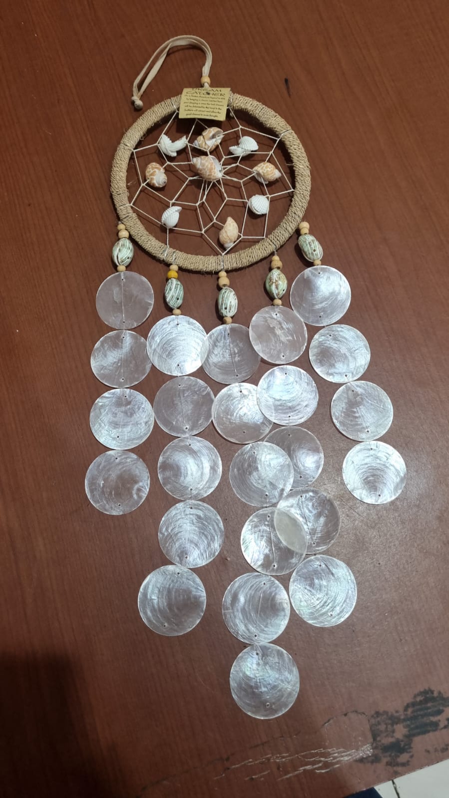 Natural handmade shell dreamcatcher 16cm coastal boho wall décor