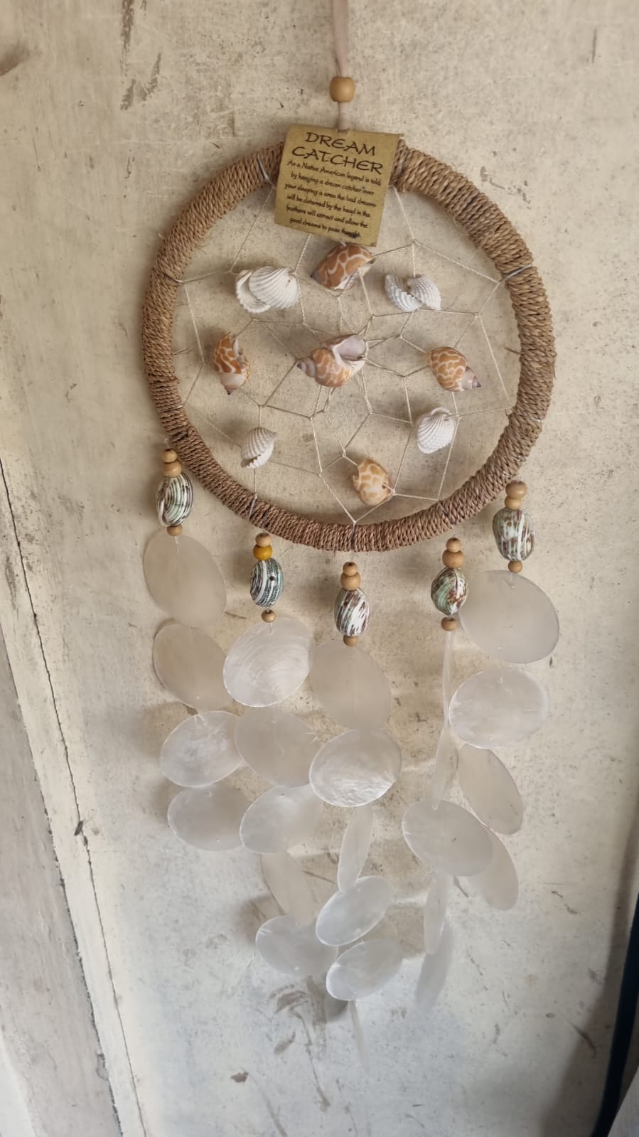 Natural handmade shell dreamcatcher 16cm coastal boho wall décor