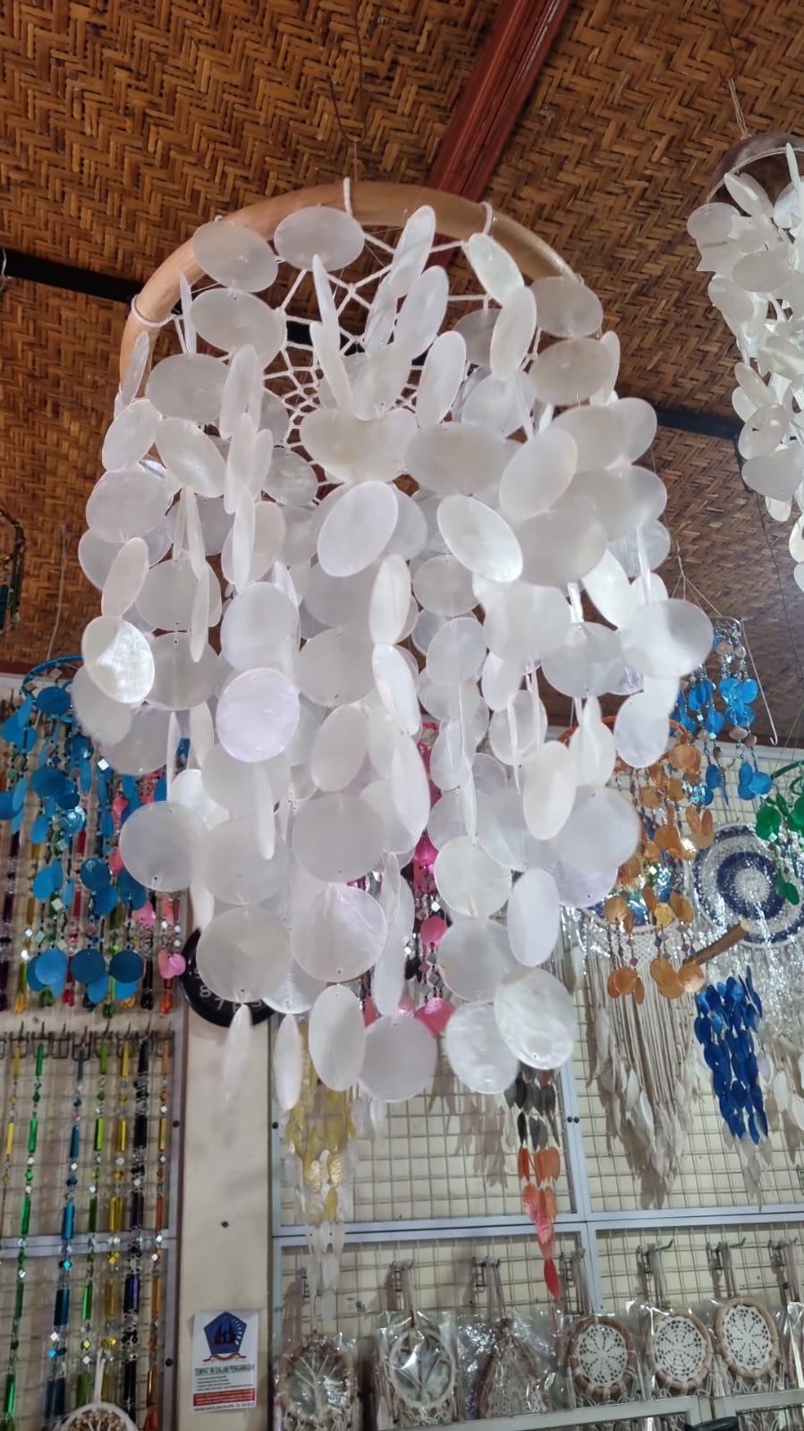 Natural handmade chandelier with cascading capiz shells and rattan frame – 32 cm (12.6 in) boho coastal home lighting