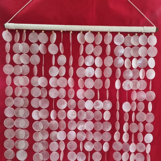 Coastal-style handmade capiz shell wall hanging, 70x100cm (27.5"x39.3"), natural shells on wooden rod for home and event décor