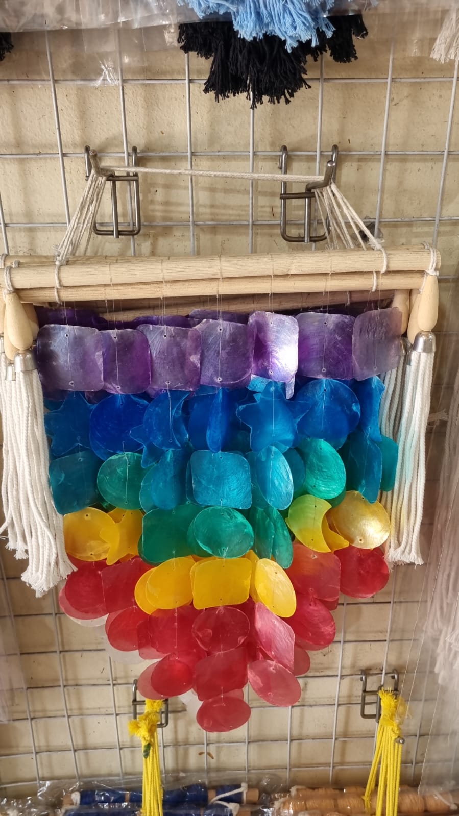 Rainbow Capiz shell wall hanging handmade coastal boho decor 30cm