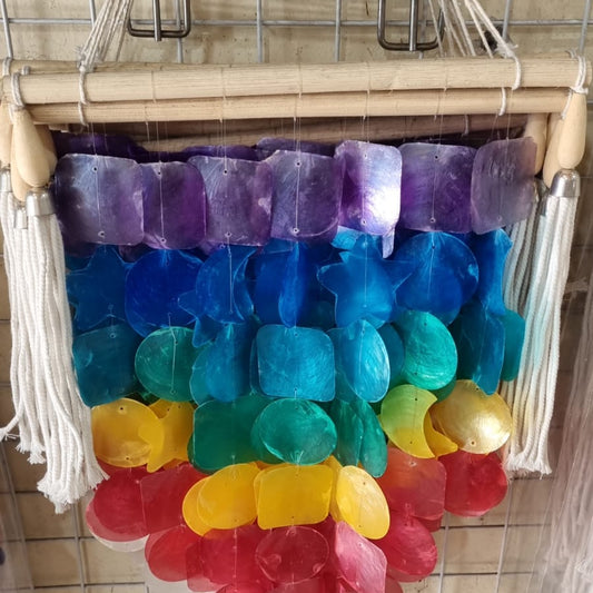 Rainbow Capiz shell wall hanging handmade coastal boho decor 30cm