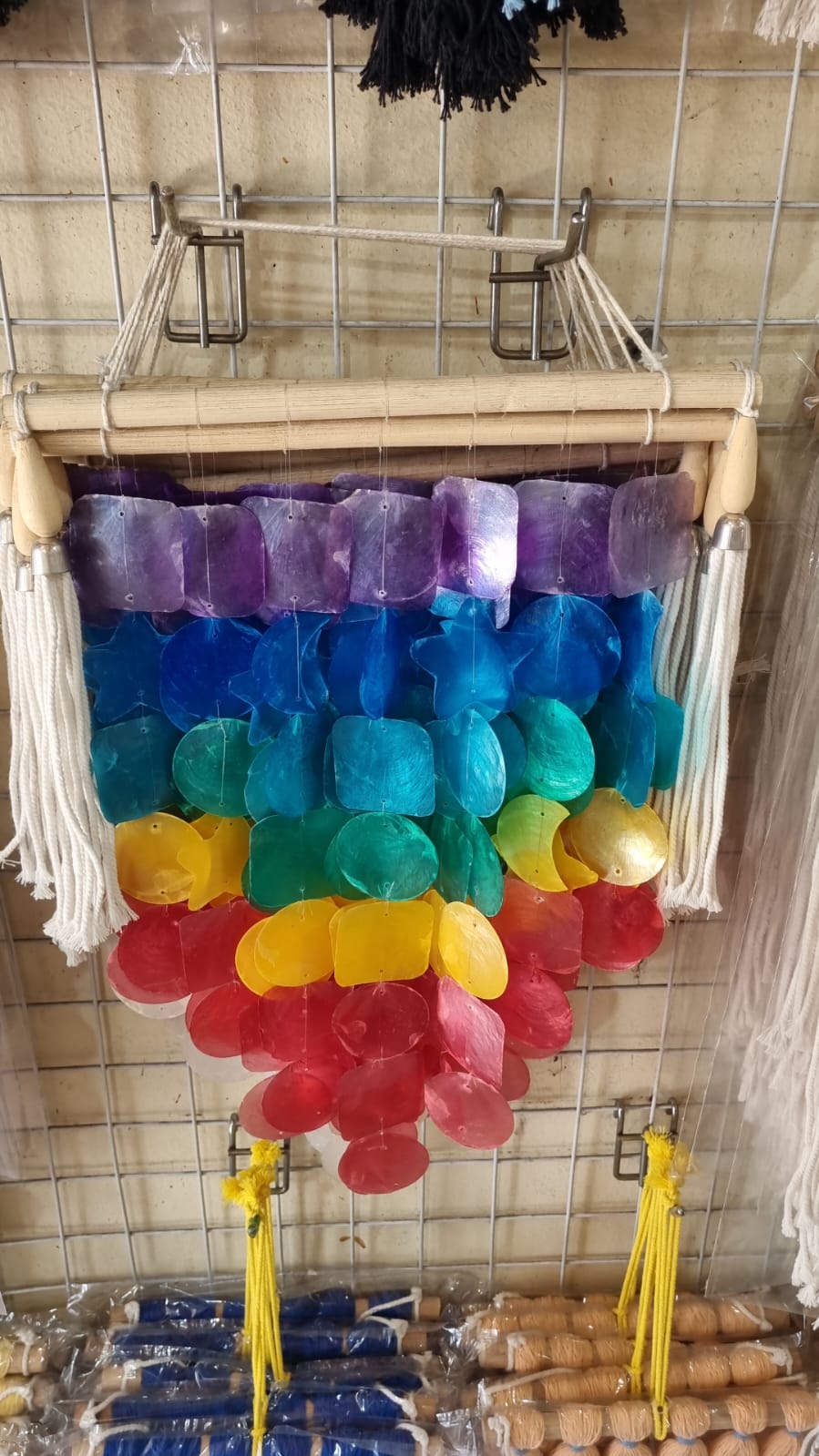 Rainbow Capiz shell wall hanging handmade coastal boho decor 30cm