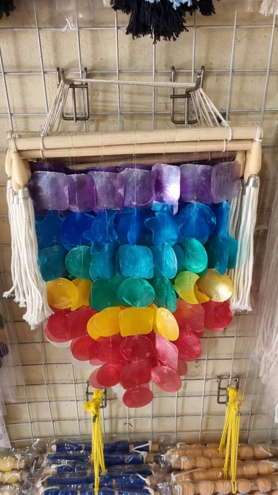 Rainbow Capiz shell wall hanging handmade coastal boho decor 30cm