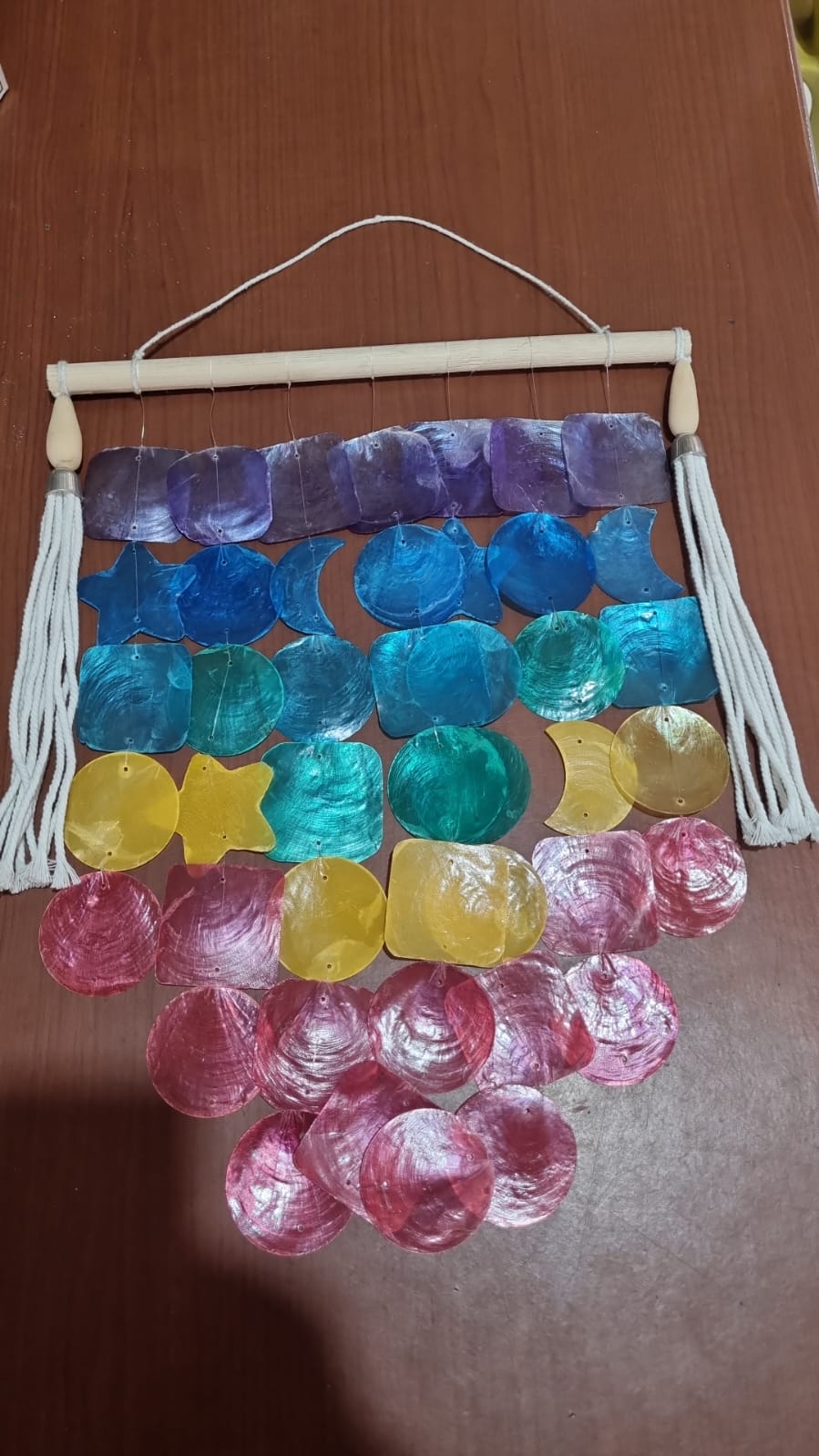 Rainbow Capiz shell wall hanging handmade coastal boho decor 30cm