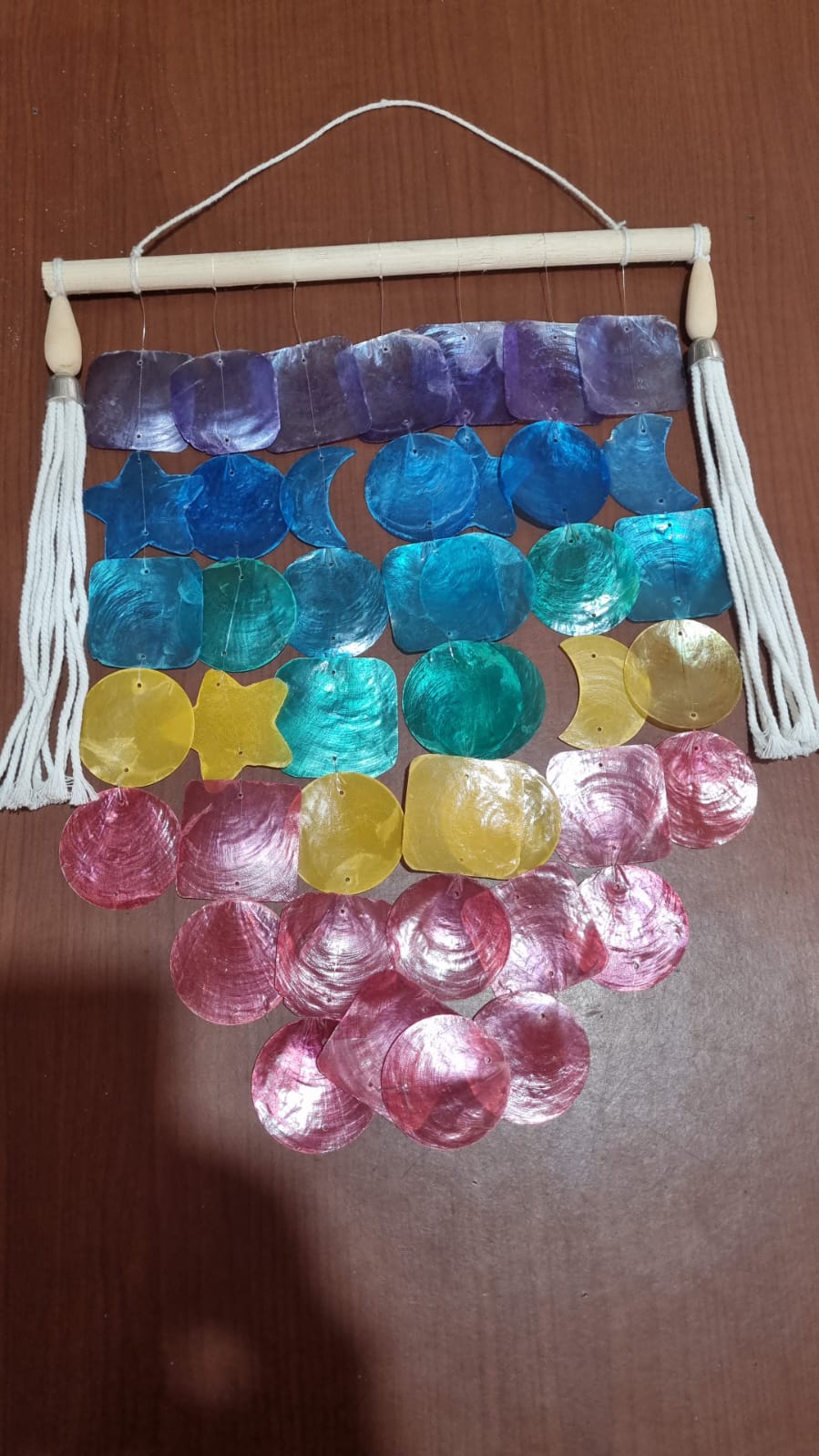 Rainbow Capiz shell wall hanging handmade coastal boho decor 30cm