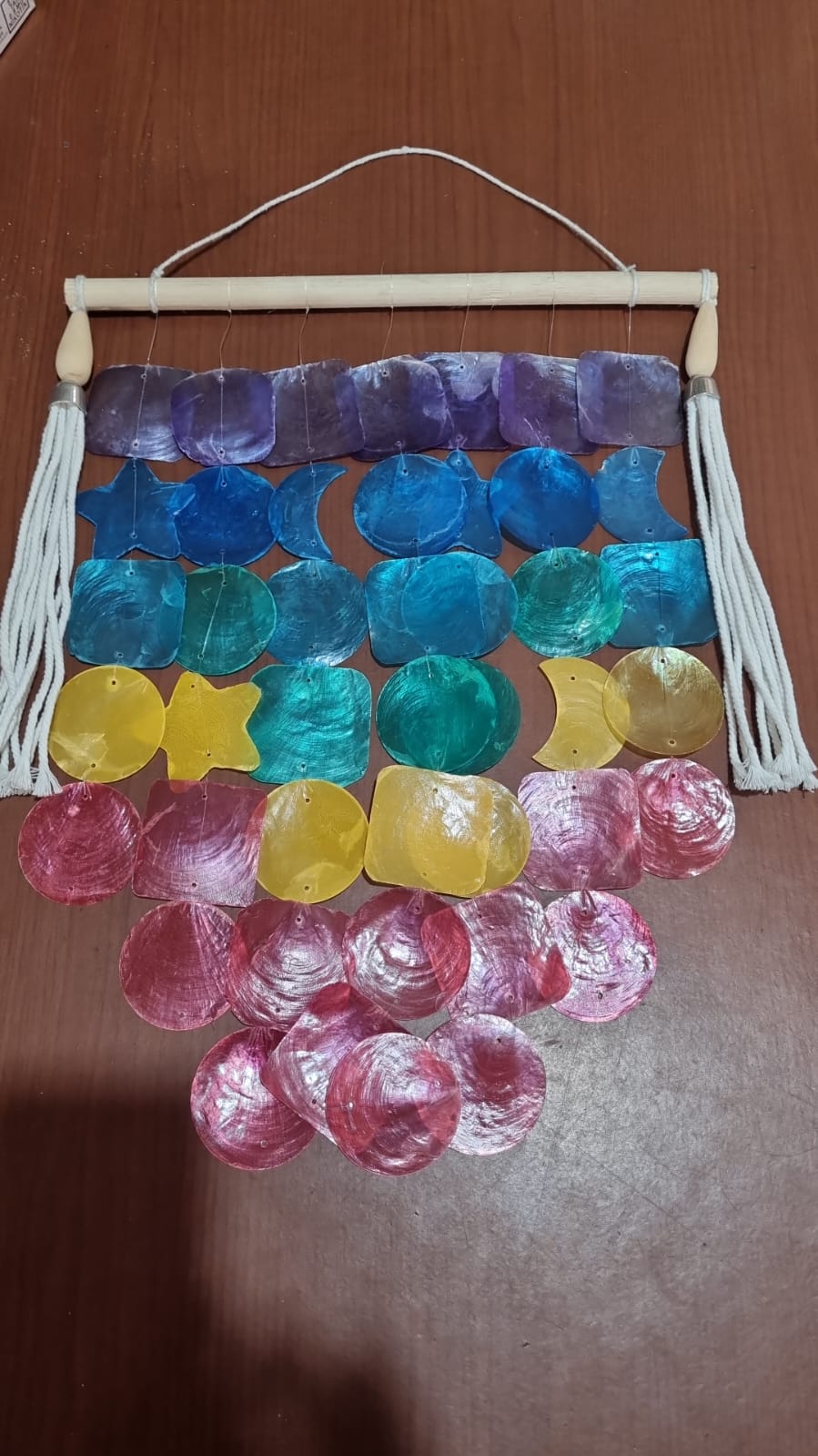 Rainbow Capiz shell wall hanging handmade coastal boho decor 30cm