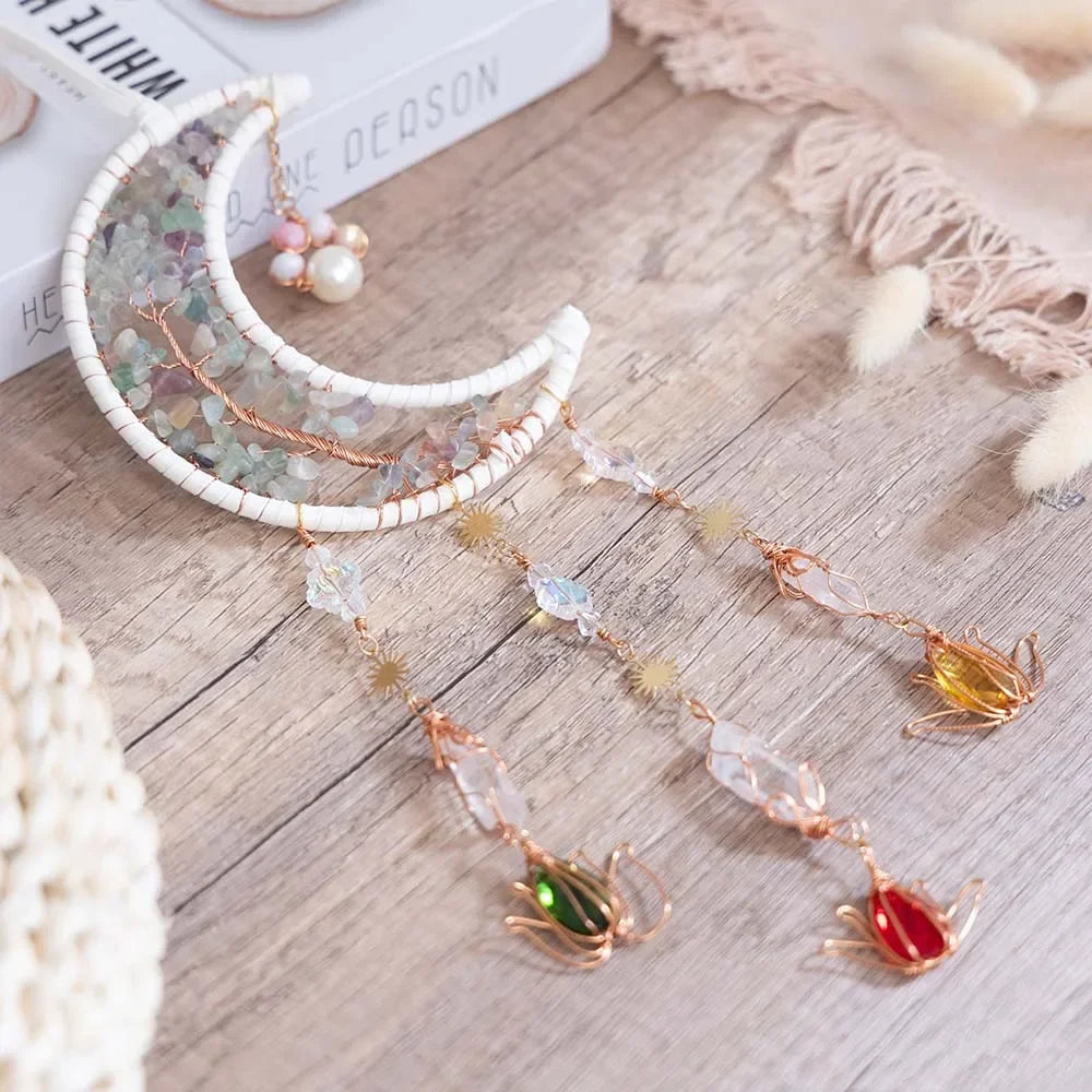 Moon Prism Crystal Suncatcher – Handmade Dreamcatcher, Rainbow Maker