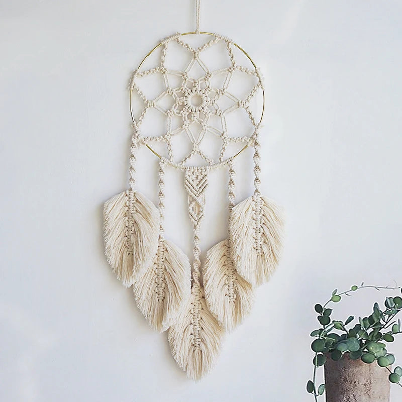 Moon & Star Macrame Dreamcatcher – Boho Wall Hanging Nursery Decor Gift