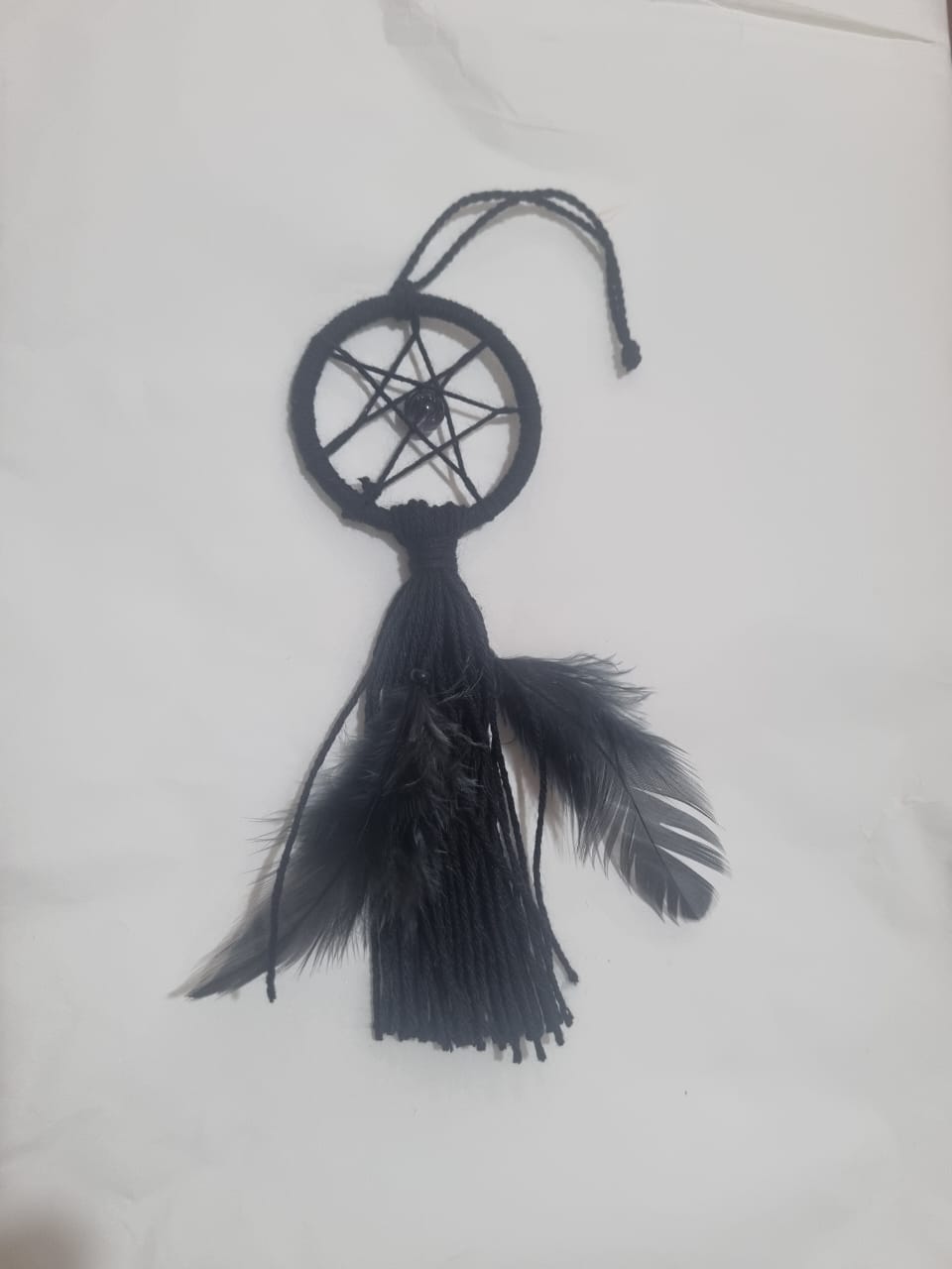 Handmade mini boho dreamcatcher keychain with colorful feathers and beads, cotton 3cm ring