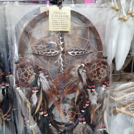 Handmade 16cm oval butterfly dreamcatcher with cotton macrame, coconut & bone beads, and soft feathers


