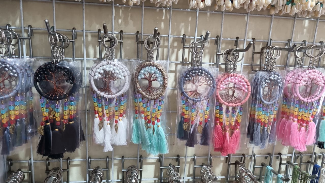 Boho handmade dreamcatcher keychain with tassels, rainbow beads, and Tree of Life design – perfect bag or car accessory