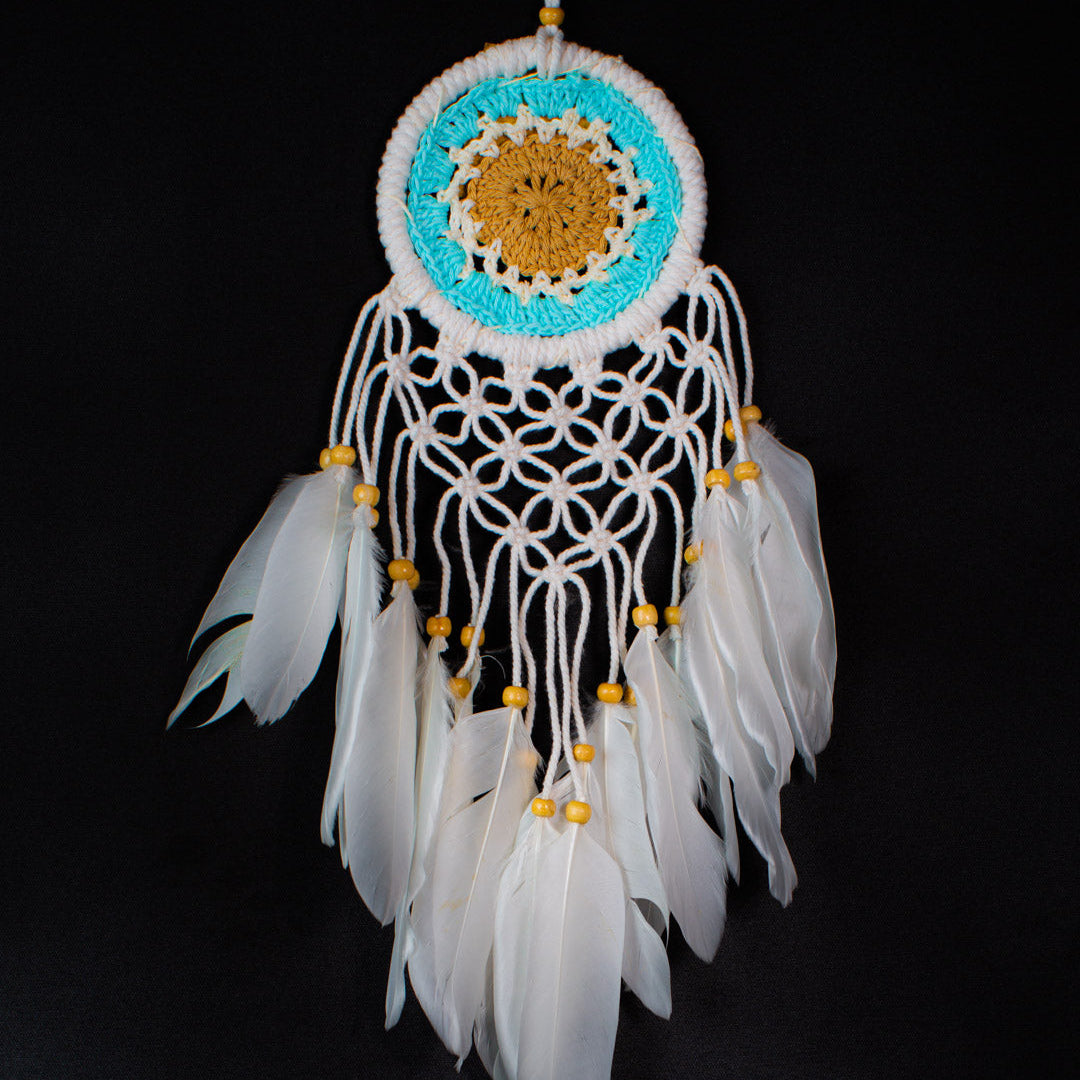 Hand-Crochet Mandala Dreamcatcher | 9 cm Hoop | White Feather Boho Wall Décor | Wholesale & Custom Bulk Supplier