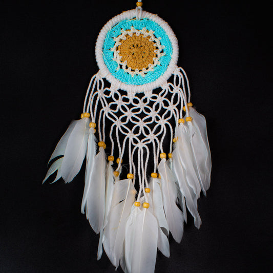 Hand-Crochet Mandala Dreamcatcher | 9 cm Hoop | White Feather Boho Wall Décor | Wholesale & Custom Bulk Supplier