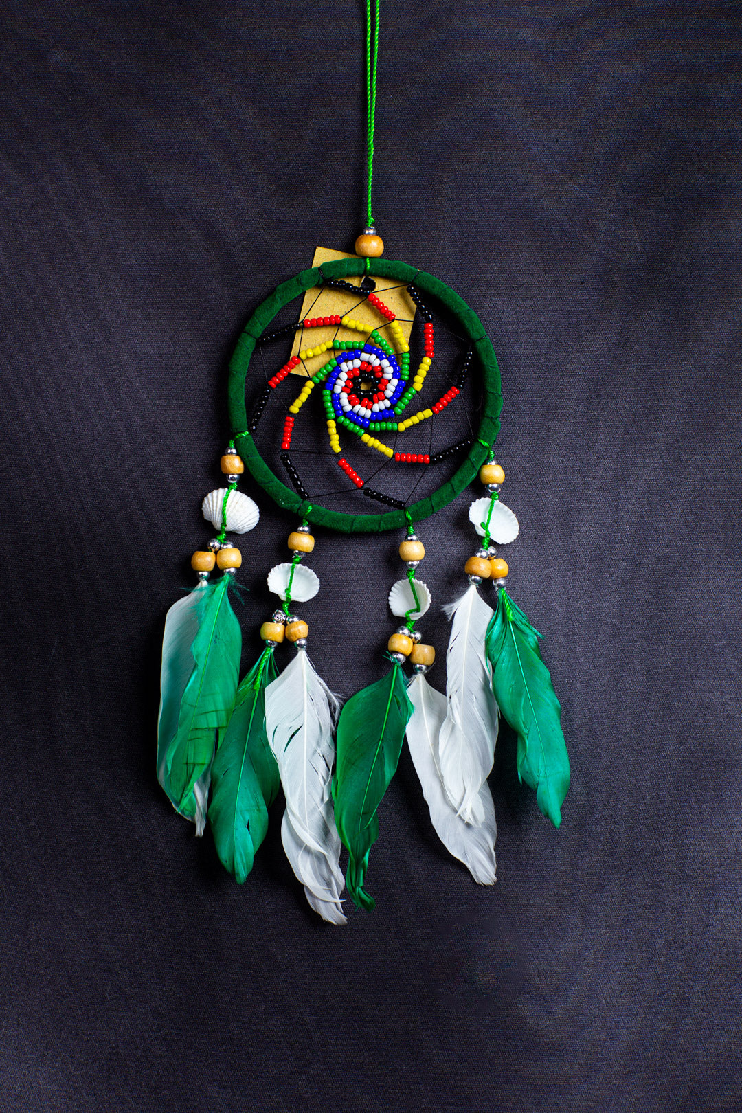 Wholesale 9 cm Boho Dreamcatcher – Hand-Beaded Spiral Web with Feathers & Cowrie Shells (Bulk Supplier for USA/EU)