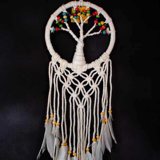 Handmade Tree-of-Life Dreamcatcher | 16 cm Macramé Hoop | White Feather Boho Wall Art | Wholesale & Custom Bulk Supplier