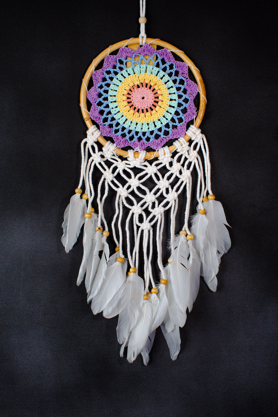Handmade Bamboo Crochet Dreamcatcher | 16 cm Mandala Hoop, Tassels & Feathers | Wholesale & Custom Bulk Supplier