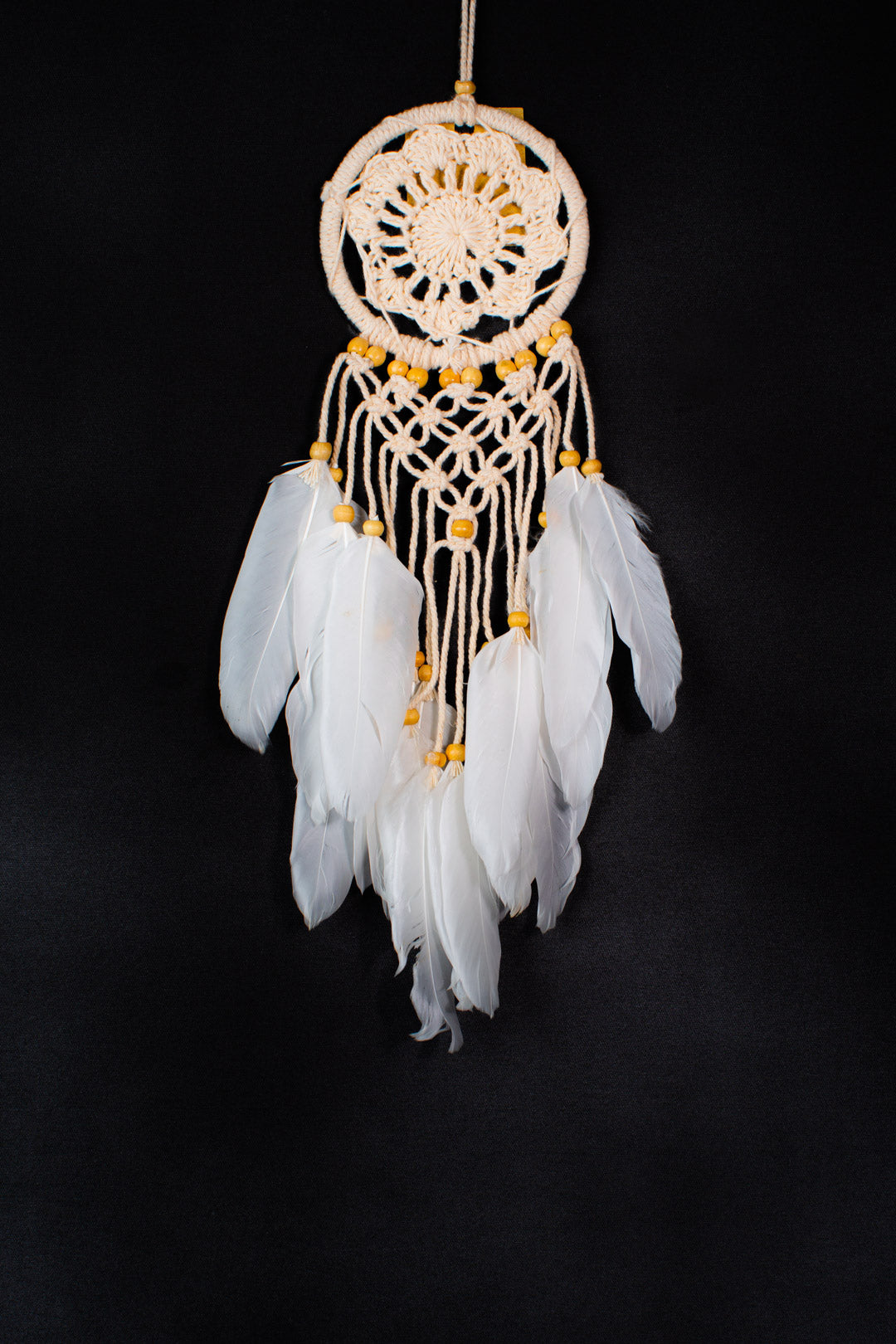 Hand-Crochet Mandala Dreamcatcher | 9 cm Hoop | White Feather Boho Wall Décor | Wholesale & Custom Bulk Supplier