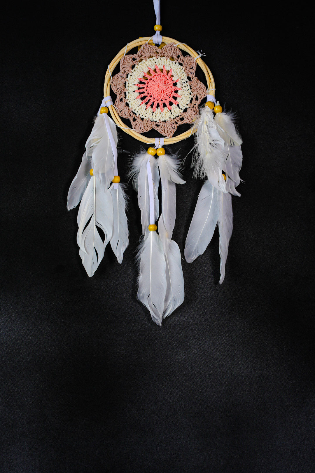Crochet Mandala Dreamcatcher 12 cm | 30 cm Length – White Feather Boho Décor | Wholesale & Custom Colours