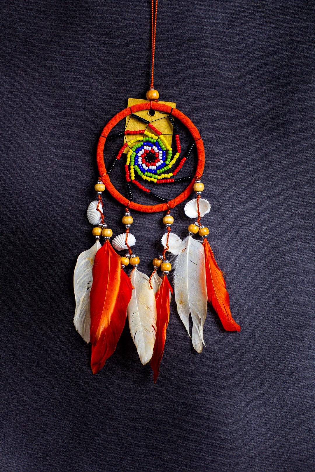 Wholesale 9 cm Boho Dreamcatcher – Hand-Beaded Spiral Web with Feathers & Cowrie Shells (Bulk Supplier for USA/EU)