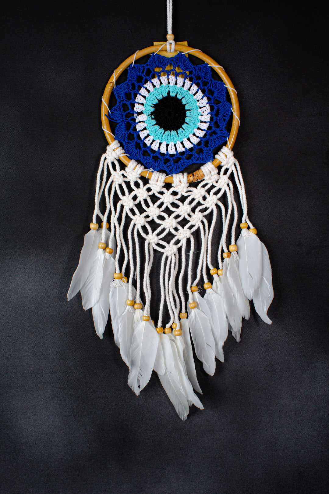 Handmade Bamboo Crochet Dreamcatcher | 16 cm Mandala Hoop, Tassels & Feathers | Wholesale & Custom Bulk Supplier