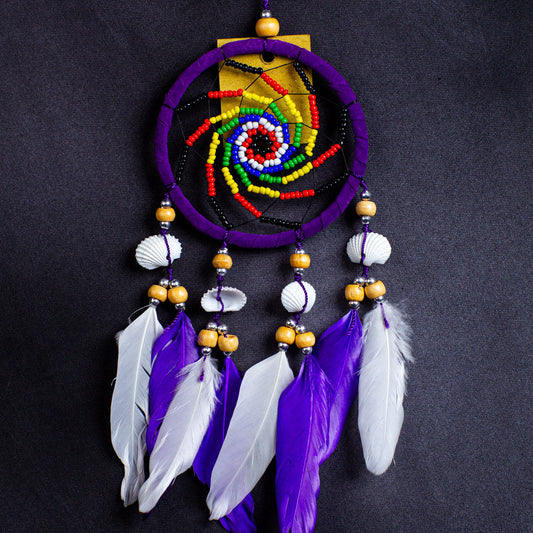 Wholesale 9 cm Boho Dreamcatcher – Hand-Beaded Spiral Web with Feathers & Cowrie Shells (Bulk Supplier for USA/EU)
