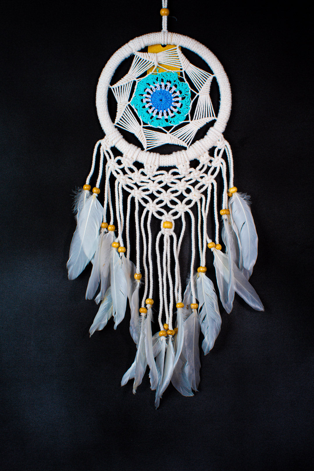 Hand-Crochet Mandala Dreamcatcher | 9 cm Hoop | White Feather Boho Wall Décor | Wholesale & Custom Bulk Supplier