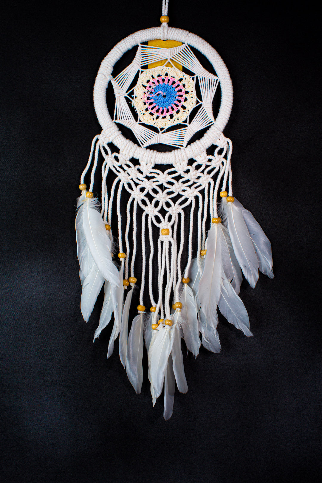 Handmade Crochet Mandala Dreamcatcher | 16 cm Macramé Hoop with Tassels & Beads | Wholesale & Custom Bulk Supplier