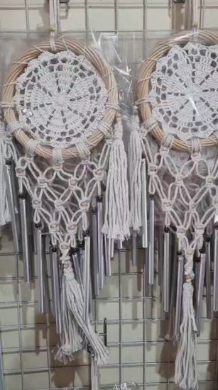 Handmade crochet cotton dreamcatcher with aluminum wind chime, 16cm boho wall hanging decor