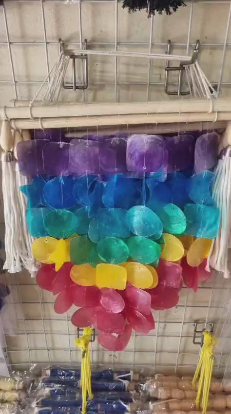 Rainbow Capiz shell wall hanging handmade coastal boho decor 30cm